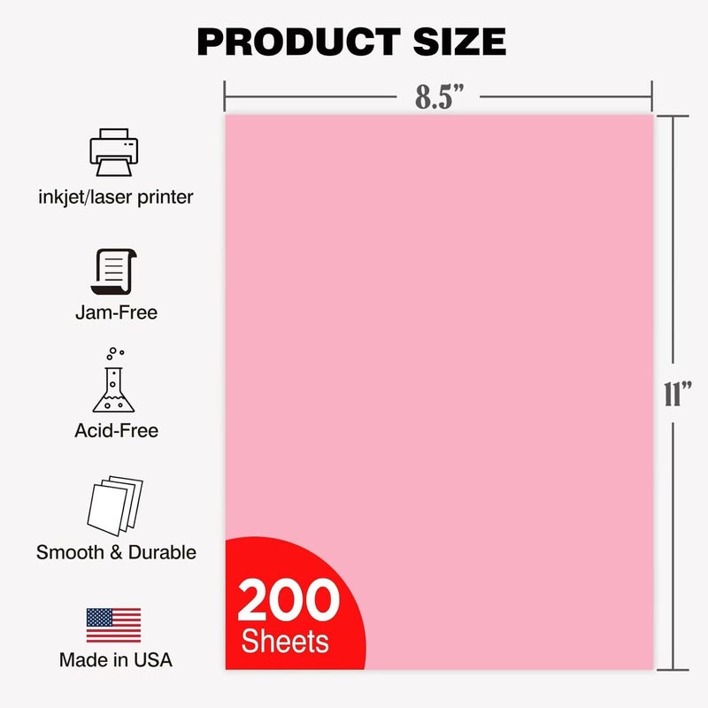 WritePads Veritas Colored Copy Paper, Pink Colored Printer Paper 8.5” x 11”, 20 lb / 75 GSM, 200 Sheets (1 Reams) Computer Paper, Multi-Purpose paper, Made in USA - Image 2